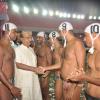 Shri Sadhan Pandey, Guest of Honour, being introduced to the players at All India Centenary Aquatic Meet